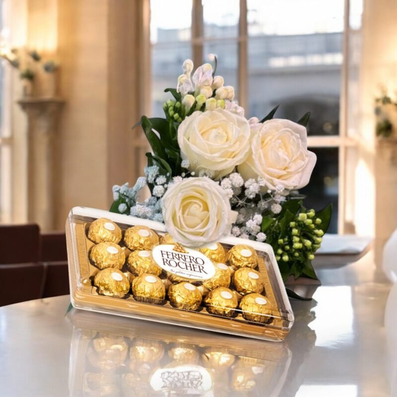 Buquê 3 Rosas Brancas com Ferrero Rocher: Presente Delicado
