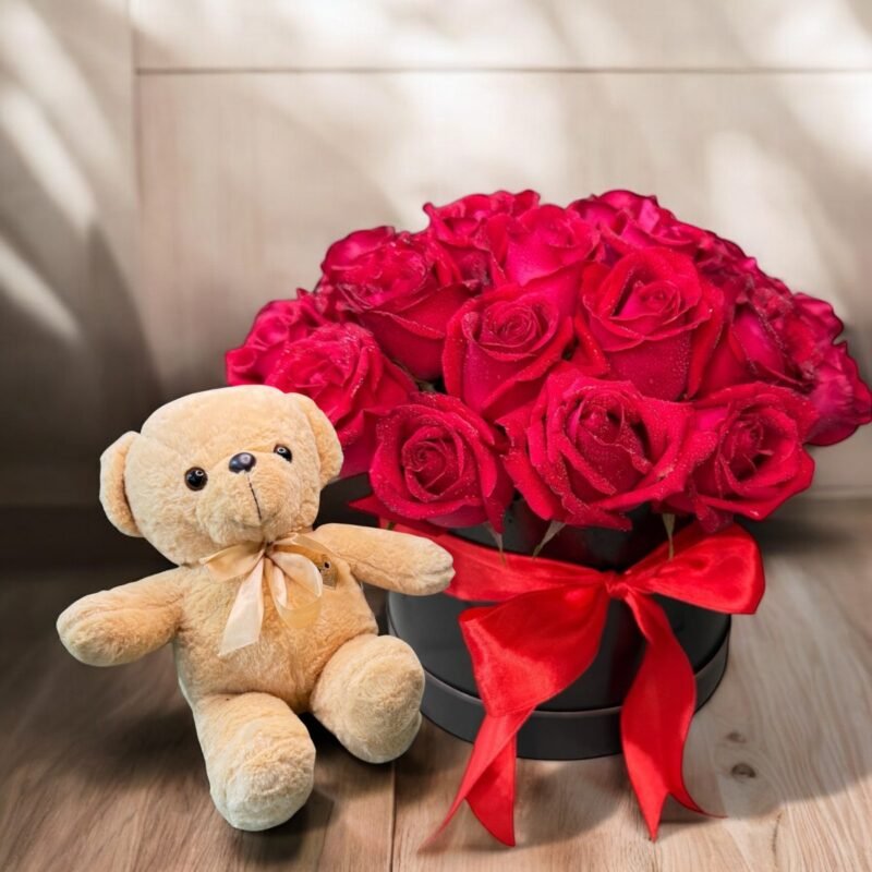 Caixa Box de Rosas Vermelhas e Urso