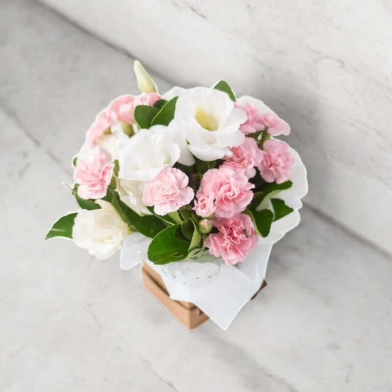 Arranjo de Rosas Branca e Rosa no Cachepô