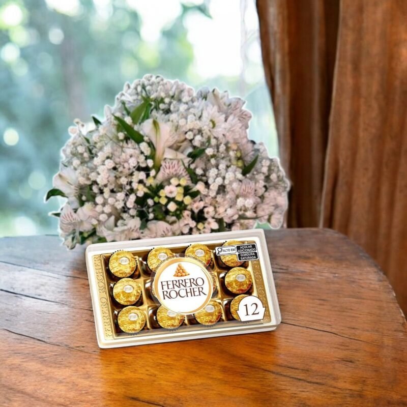 Buquê de Astromélia, Gipsofila Branca, Ferrero Rocher