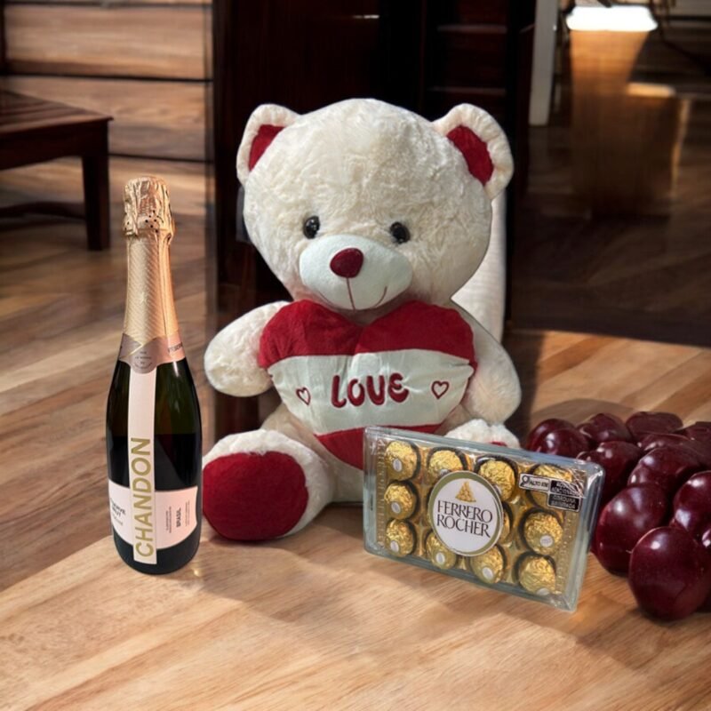 kit Presente Urso 35 cm , Chandon e Ferrero Rocher